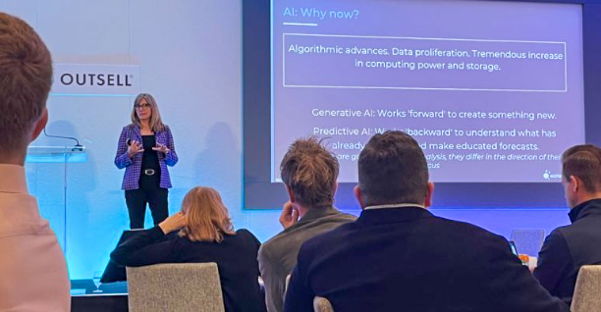 Jennifer Ives delivering keynote at Outsell London 2023